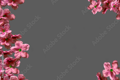 Decorative Pink Flower Border Grey Background Text Space