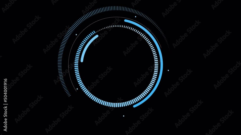 Motion graphic of Blue circle rotation with head up display (HUD UI) technology interface and futuristic elements abstract background. alpha channel included