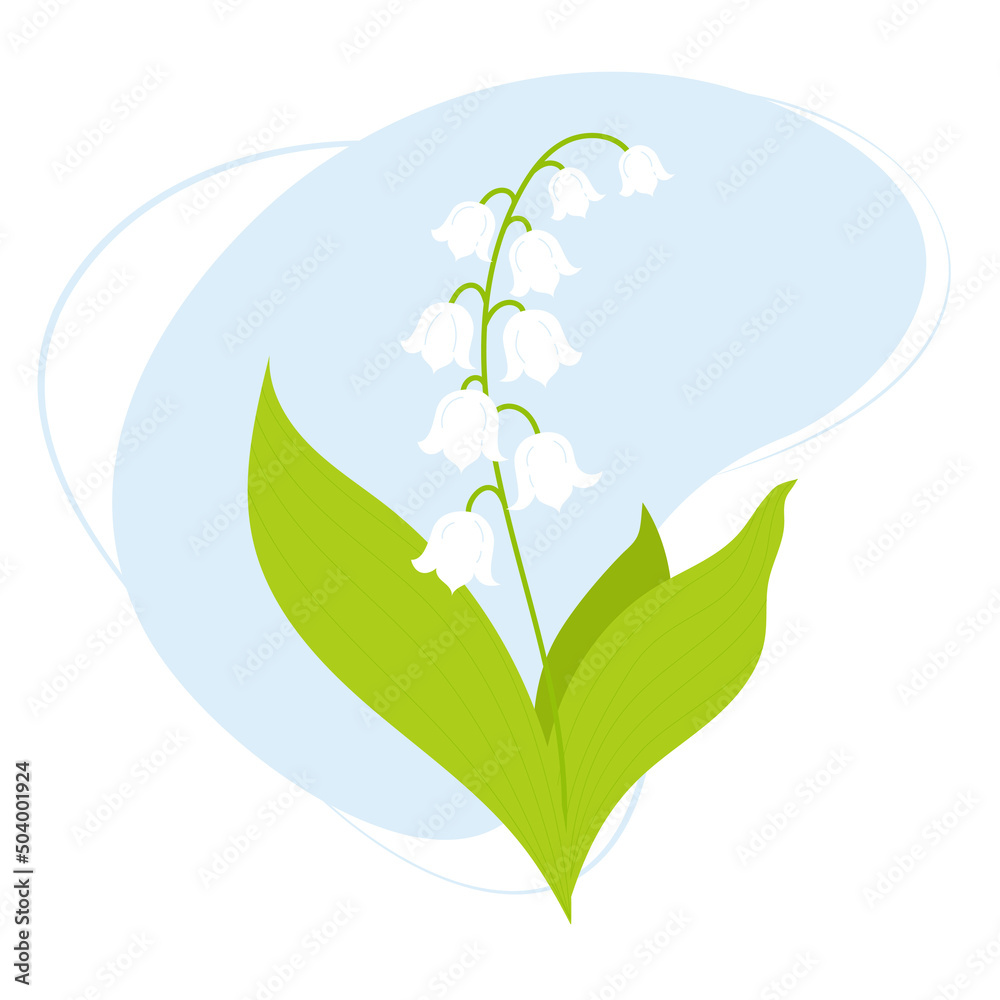 Spring flower. Beautiful May lily of valley with leaves. Vector illustration for design, postcards, decor and decoration, print. Spring flower. Beautiful May lily of valley with leaves. Vector illustration for design, postcards, decor and decoration, print.