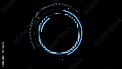 Motion graphic of Blue circle rotation with head up display (HUD UI) technology interface and futuristic elements abstract background. alpha channel included