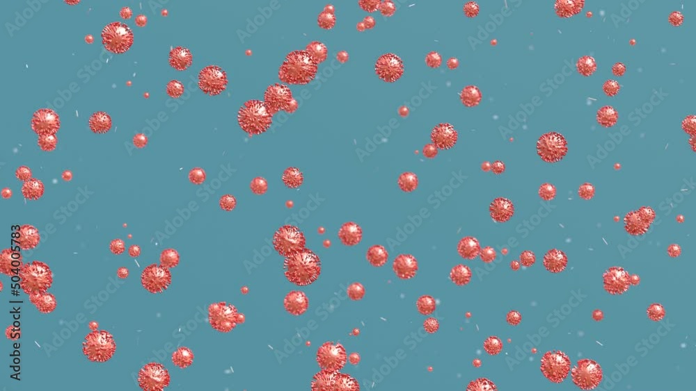 Many coronavirus microbes flows on blue background 4K 3D animation. Concept of covid-19 and omicron variant Many coronavirus microbes flows on blue background 4K 3D animation. Concept of covid-19 and omicron variant