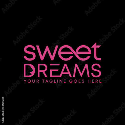 Letter or writing SWEET DREAMS light font with connect and woman face in D image graphic icon logo design abstract concept vector stock. Can be used as symbol related to beauty or wordmark