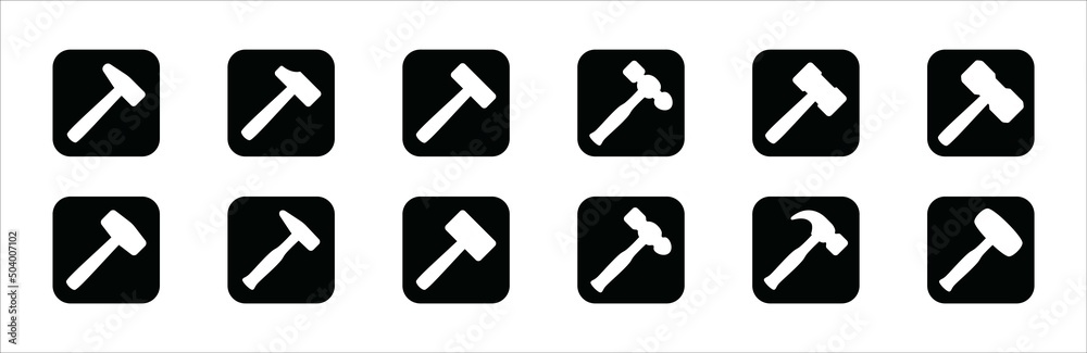 Hammer icon set. Hammers vector icons set. Simple flat design. Symbol or sign for web button, smith, blacksmith, metalwork, repair, carpenter, carpentry, and builder. Hammer icon set. Hammers vector icons set. Simple flat design. Symbol or sign for web button, smith, blacksmith, metalwork, repair, carpenter, carpentry, and builder.