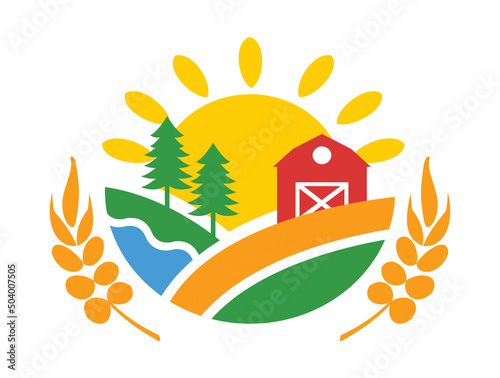 Agriculture Circle Badge with Farm Fields