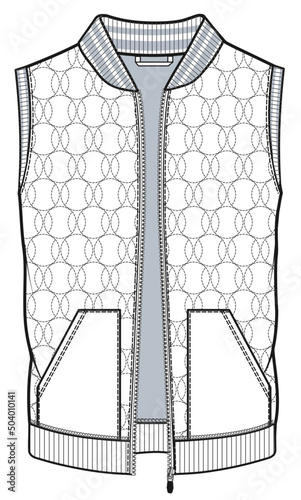 full zipper waistcoat technical drawing	