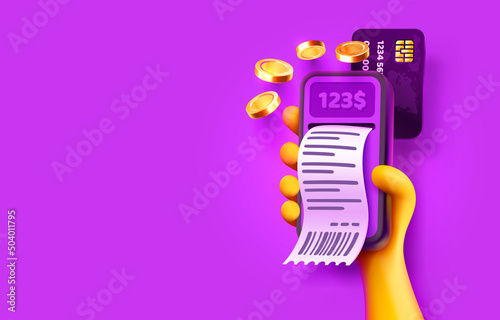 Check smart phone service, paper document sale, banner financial. Vector