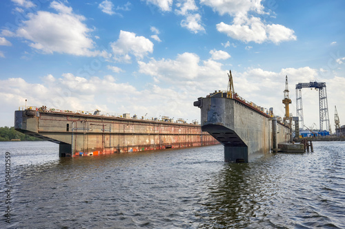 Empty dry dock seen from the water.