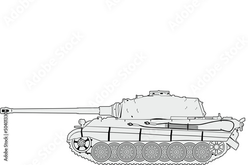 Side view of a heavy German Tiger II tank. World War II tank