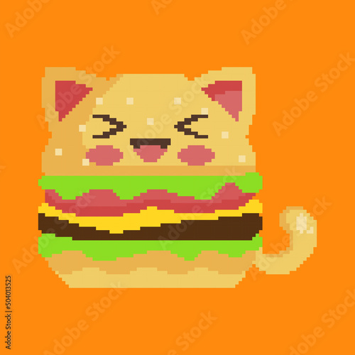 vector burger cute cat themed pixel art