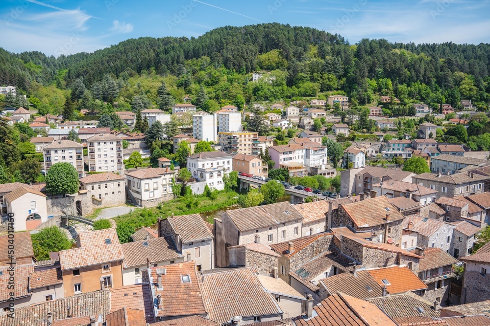 View of the city of Vals-les-Bains in Ardeche, France