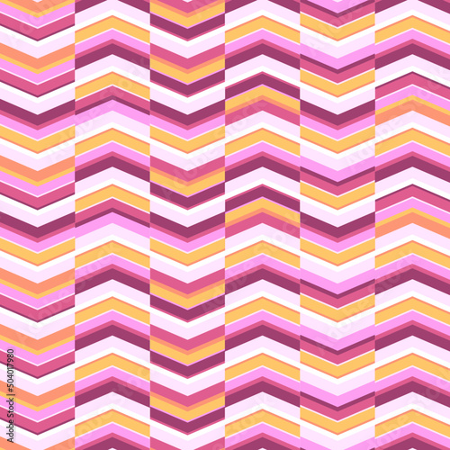 Seamless vector pattern, super colorful and cheerful Chevron, pink, yellow and orange. Replicable, tiled. Trendy print, stackable and beautiful. Young, cute and vibrant. Backdrop, background design.