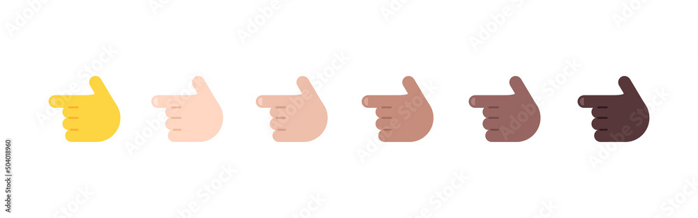 All Skin Tones Backhand Index Pointing Left Gesture Emoticon Set. Backhand Index Pointing Left Emoji Set