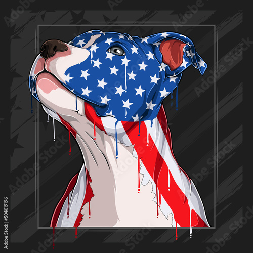 Pit bull dog head with USA flag pattern for 4th of July, American independence day and Veterans day