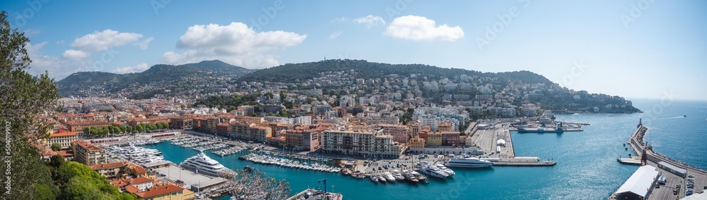 Panoramic view over Nice Harbor in the French Riviera