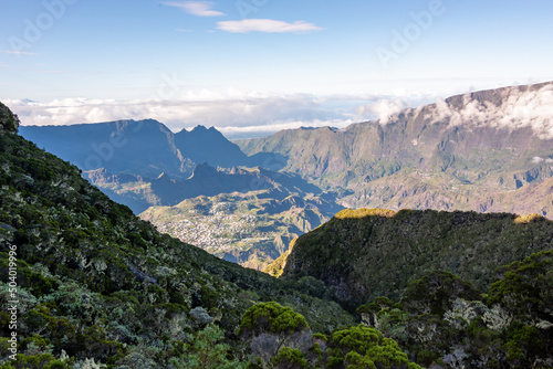 Wide view other the cliff od Cilaos cirque in Reunion Island, France. photo
