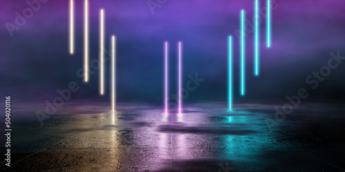 Blue pink-violet neon abstract background  Cosmic Sci-Fi Futuristic Purple Blue Neon Modern Laser Grunge Rough Cement Tiled Concrete Floor Triangle Shaped Lights VIbrant Electric Cyber Virtual 3D Rend