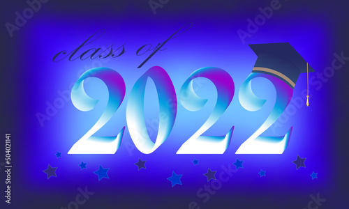 The design of the text of the graduating class of 2022 for postcards, invitations, banners. An invitation to the graduation class, a congratulatory event. Vector illustration.