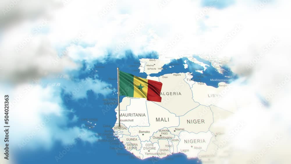 Senegal Map And Flag With Clouds