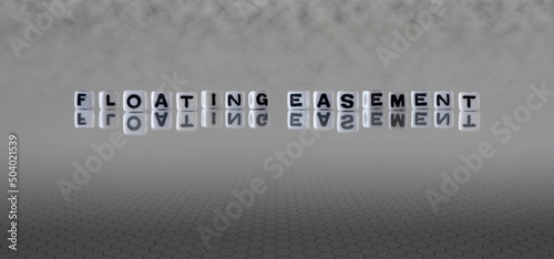 floating easement word or concept represented by black and white letter cubes on a grey horizon background stretching to infinity
