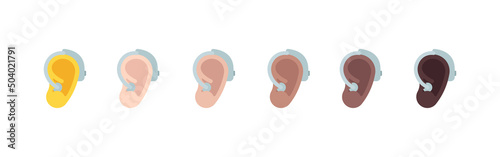All Skin Tones Ear with Hearing Aid Emoticon Set. Ear with Hearing Aid Emoji Set