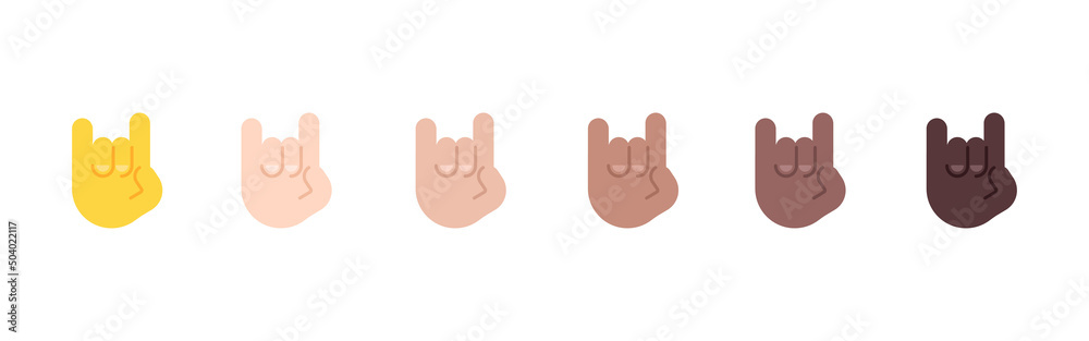 All Skin Tones Sign of the Horns Gesture Emoticon Set. Sign of the Horns Emoji Set