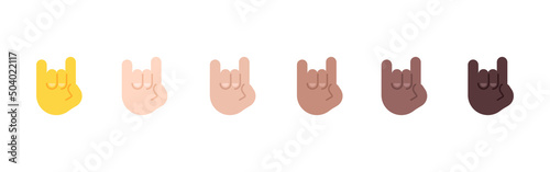 All Skin Tones Sign of the Horns Gesture Emoticon Set. Sign of the Horns Emoji Set