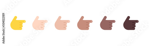 All Skin Tones Backhand Index Pointing Right Gesture Emoticon Set. Backhand Index Pointing Right Emoji Set