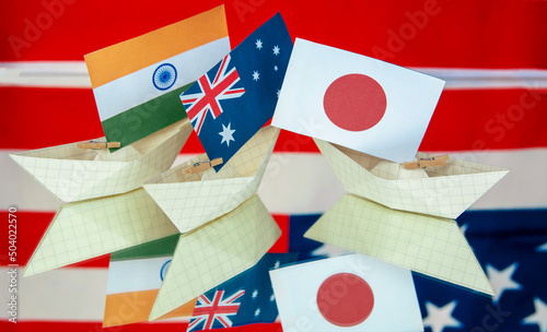 Fotografie ships with flags of Australia, United States, Japan, India as new military allia