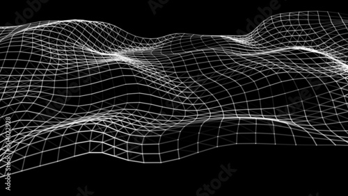Digital wave with dots and lines on the dark background. The futuristic abstract structure of network connection. Big data visualization. Vector illustrations.