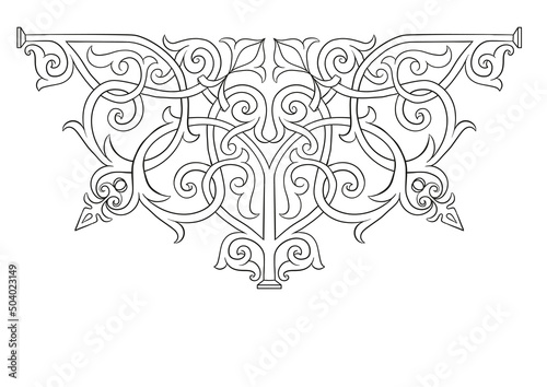 Byzantine traditional historical floral motifs, pattern. Clip art, set of elements for design Outline vector illustration