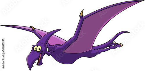 Pteranodon Dinosaur Cartoon Character. Vector Hand Drawn Illustration Isolated On White Background