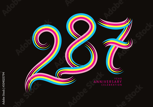 287 number design vector, graphic t shirt, 287 years anniversary celebration logotype colorful line, 287th birthday logo, Banner template, logo number elements for invitation card, poster, t-shirt.