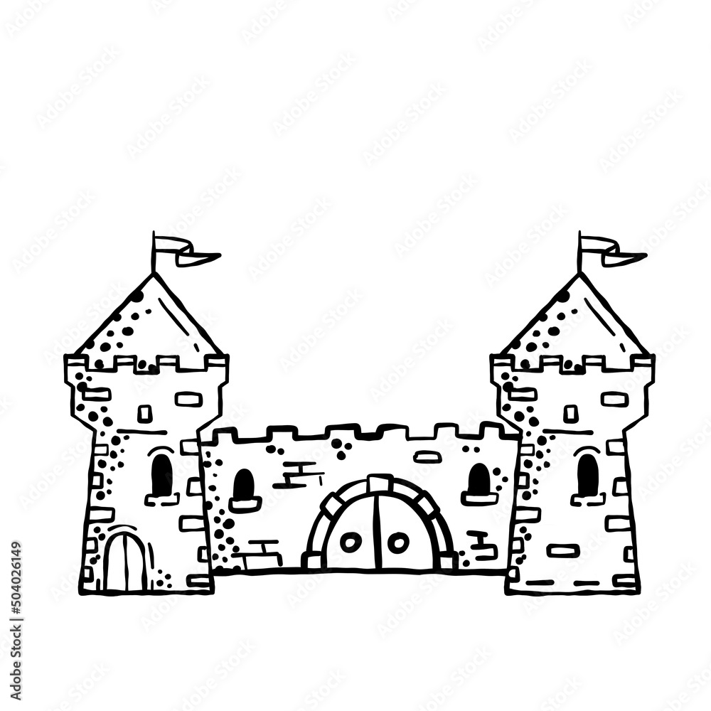 Medieval castle. Stone knight or royal fortress with tower
