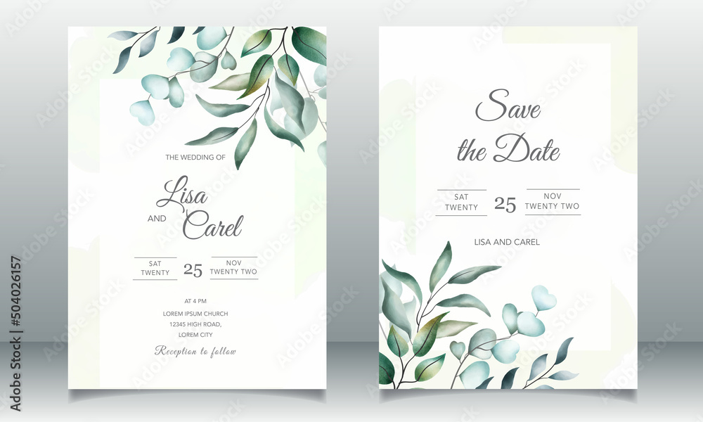 wedding card template with floral watercolor