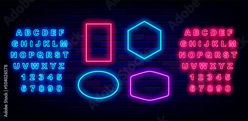 Different shapes neon frames collection. Multicolored shine framing. Empty signboard. Vector stock illustration