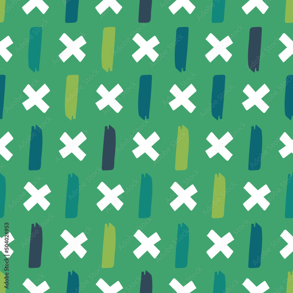 Obraz premium Seamless vector pattern, young print of letter X and strokes, handmade brushes. 3 three colors. Super cute, fun, ideal for fabrics. Replicable, stackable. Design trend surface. background illustration