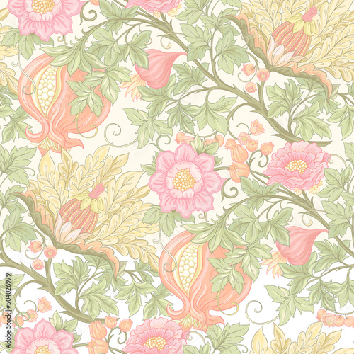 Wallpaper Mural Fantasy flowers in retro, vintage, jacobean embroidery style. Seamless pattern, background. Vector illustration. Torontodigital.ca