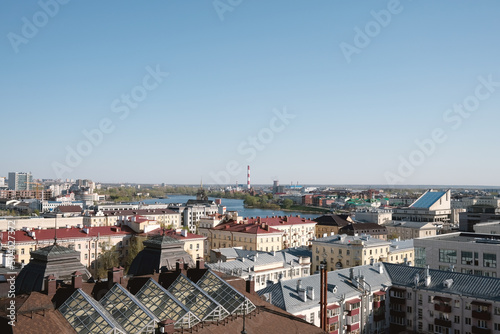 View from the observation deck on the city of Kazan, Russia. View of Kamala theater and Kaban lake.