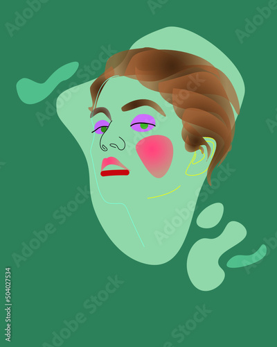 Vector image of a girl's face drawn with spots and lines