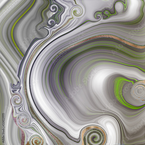 Abstract agate marble in pastel green grey with gold veins. Fluid marbling effect, gold veins. Beautiful abstract design template for poster card invitation. Illustration