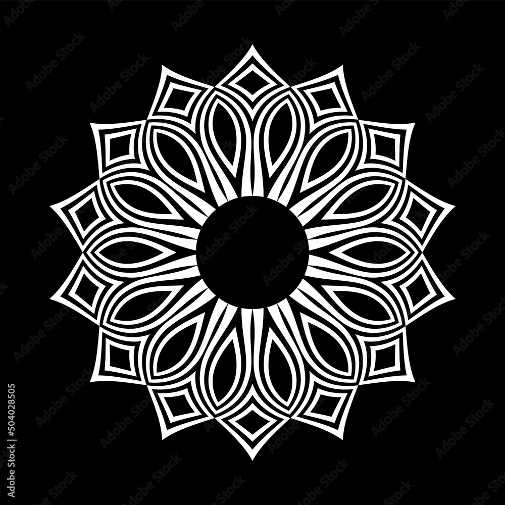 Abstract decorative circle pattern on black background.