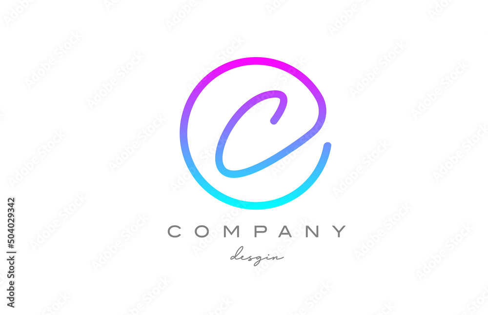 C alphabet letter icon logo design in blue pink. Handwritten connected creative template C alphabet letter icon logo design in blue pink. Handwritten connected creative template