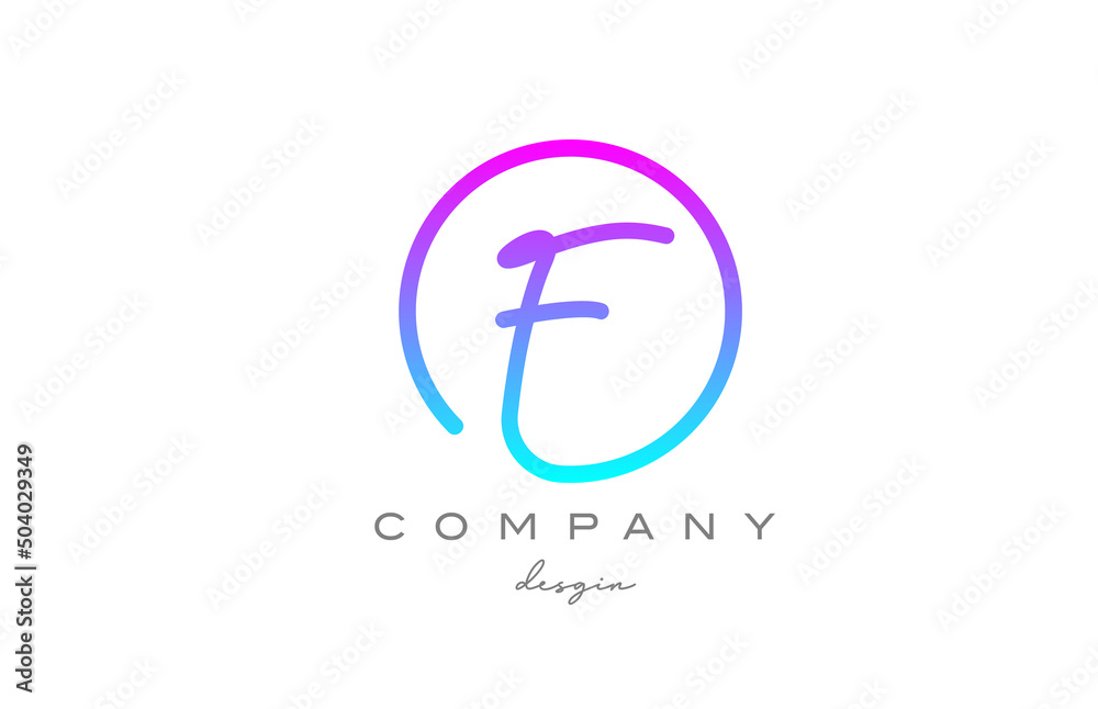 F alphabet letter icon logo design in blue pink. Handwritten connected creative template