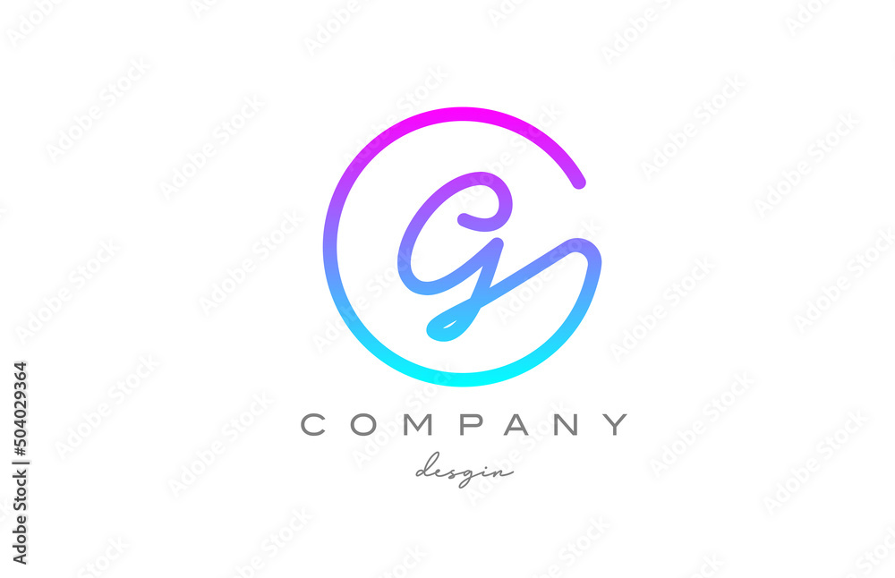 G alphabet letter icon logo design in blue pink. Handwritten connected creative template G alphabet letter icon logo design in blue pink. Handwritten connected creative template