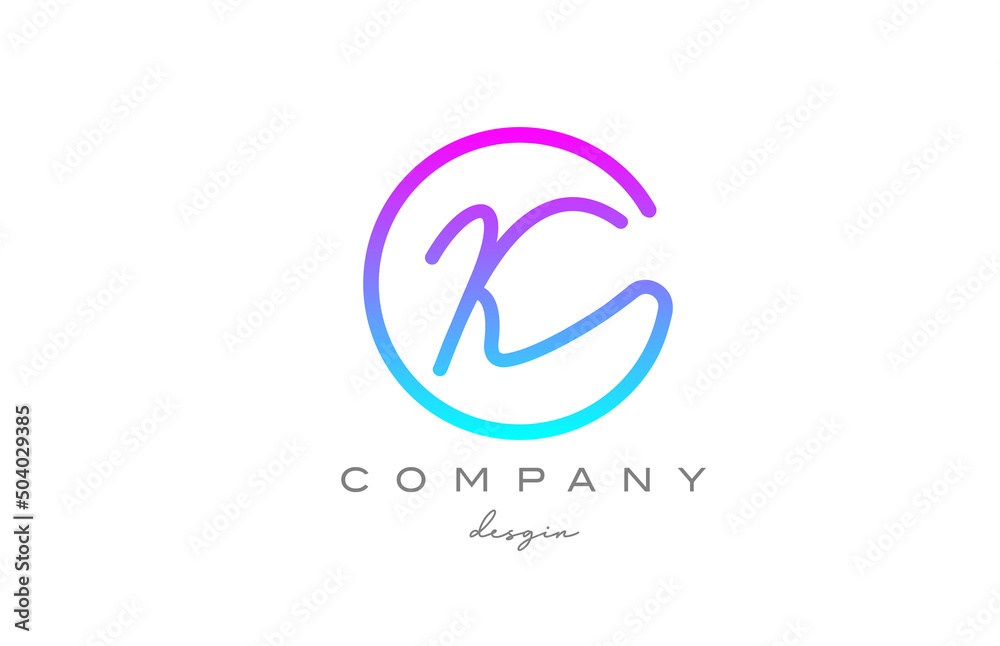 K alphabet letter icon logo design in blue pink. Handwritten connected creative template K alphabet letter icon logo design in blue pink. Handwritten connected creative template