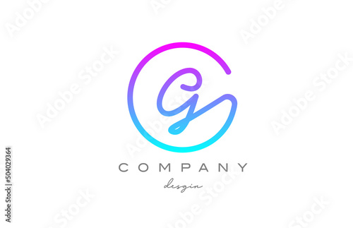 G alphabet letter icon logo design in blue pink. Handwritten connected creative template