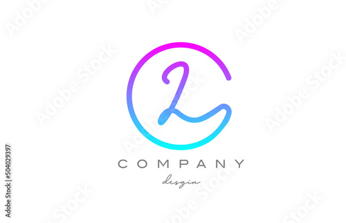 L alphabet letter icon logo design in blue pink. Handwritten connected creative template