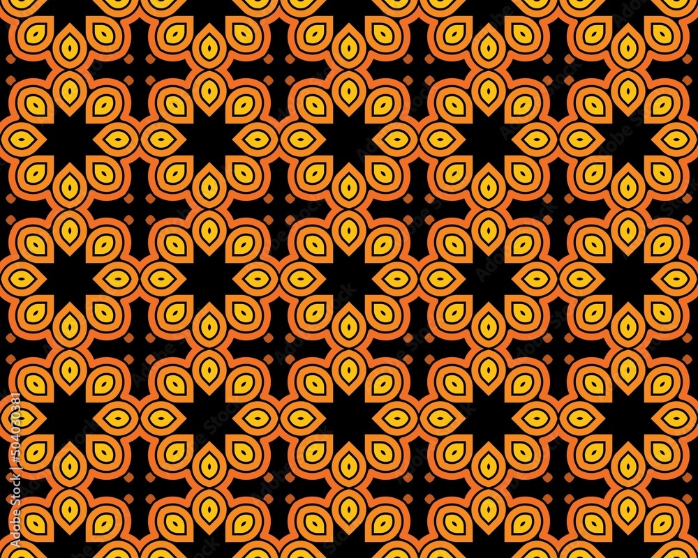 Beautiful orange floral pattern on a black background