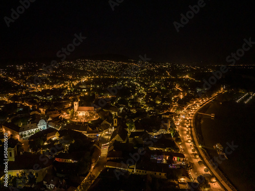 Hungary - Szentendre at night from drone view