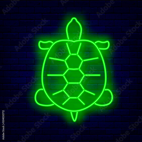 green turtle neon icon. Zoo sign. Summer concept. Travel and relax. Night bright signboard. Vector illustration